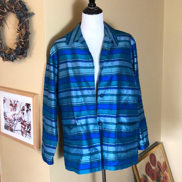 VINTAGE Josephine Chaus Size 12 10 RAW SILK Top+Shell Vivid Textured Stripe NEW - Picture 6 of 16